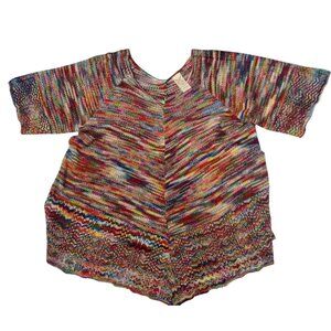 Faded Glory Open Knit Crotchet Tunic Sweater Size 2XL Rainbow Festival Boho
